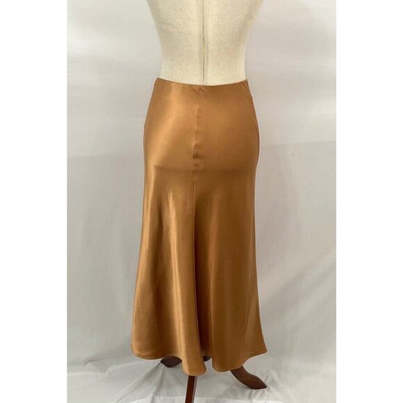 REFINE Sz 3 M Tan Gold 100% Silk Lydia Midi Slip Skirt - Picture 5 of 12